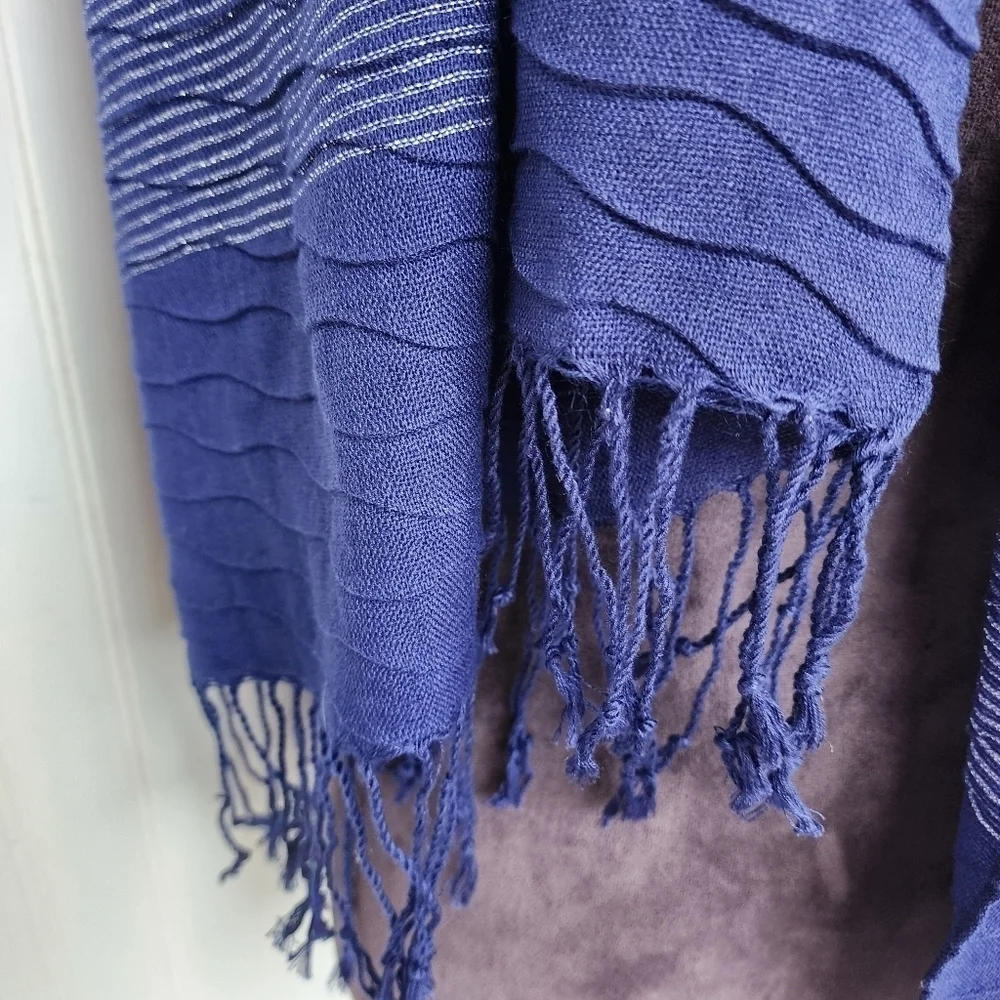 Women's Dark Blue Acrylic Metallic Scarf w/ Fringe 74